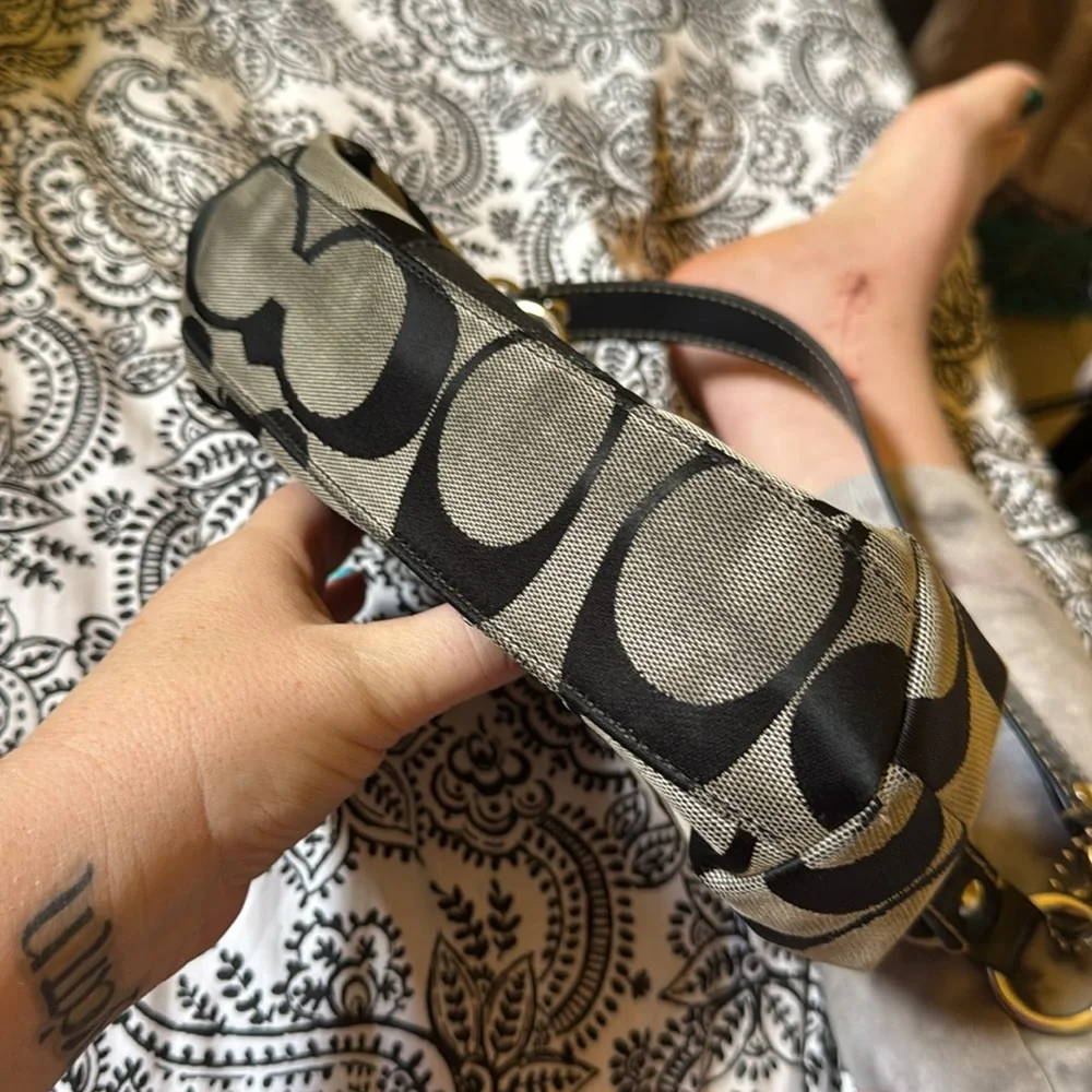 Coach Black and Gray/Tan Signature Shoulder Bag with Leather Trim - Picture 2 of 7